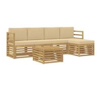 vidaXL Set di divani da esterno 6 pcs Bianco e Beige Poliestere, Divano sezionale moderno per giardino, arredo patio resistente, comodo per il tuo soggiorno all'aperto