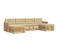 vidaXL Set di divani da esterno 6 pcs Bianco e Beige, Set di divani in legno di acacia, design modulare per esterni, comodi per il patio e giardino