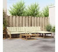 vidaXL Set di divani da esterno 6 pcs Bianco e Crema 79 x 79 x 37 cm, Divano moderno in legno di acacia, set patio con posti modulari, arredamento comodo per il giardino