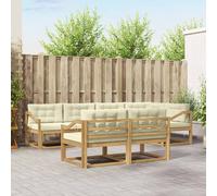 vidaXL Set di divani da esterno 6 pcs Bianco e Crema Poliestere, Patio, mobili da giardino moderni, divano resistente alle intemperie, design flessibile per relax, legno di acacia