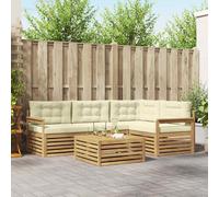 vidaXL Set di divani da esterno 6 pcs Bianco e Crema Poliestere, Divano esterno moderno, set sezione comoda per giardino, arredo resistente per terrazzo, perfetto in ogni clima