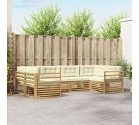 vidaXL Set di divani da esterno 6 pcs Bianco e Crema Poliestere, Mobili da giardino, divano moderno, set sezionale per patio e relax in terrazza