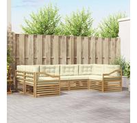 vidaXL Set di divani da esterno 6 pcs Bianco e Crema Poliestere, Mobili da giardino, divano moderno, set sezionale per patio e relax in terrazza