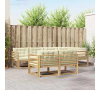 vidaXL Set di divani da esterno 6 pcs Bianco e Crema Poliestere, Patio, mobili da giardino moderni, divano resistente alle intemperie, design flessibile per relax, legno di acacia