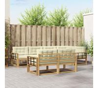 vidaXL Set di divani da esterno 6 pcs Bianco e Crema Poliestere, Patio, mobili da giardino moderni, divano resistente alle intemperie, design flessibile per relax, legno di acacia