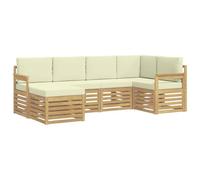 vidaXL Set di divani da esterno 6 pcs Bianco e Crema Poliestere, Divano da esterno, moderno, angolare, per giardino, arredo patio, set relax in veranda