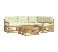 vidaXL Set di divani da esterno 6 pcs Bianco e Crema Poliestere, Divano esterno moderno, set sezione comoda per giardino, arredo resistente per terrazzo, perfetto in ogni clima