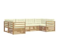 vidaXL Set di divani da esterno 6 pcs Bianco e Crema Poliestere, Divano Sezionale per Giardino, Arredo Esterno Resistente, Lounge Moderna, Set Elegante e Confortevole