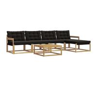 vidaXL Set di divani da esterno 6 pcs Bianco e Nero 79 x 79 x 37 cm, Divano moderno in legno di acacia, set patio con posti modulari, arredamento comodo per il giardino