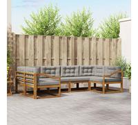 vidaXL Set di divani da esterno 6 pcs Grigio Naturale e Chiaro, Set di divani in legno di acacia, lounge moderna per il giardino, mobili resistenti, opzioni eleganti per il patio