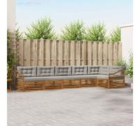 vidaXL Set di divani da esterno 6 pcs Grigio Naturale e Chiaro, Mobili da giardino, divano moderno per esterni, set sezionale per patio, comfort resistente per il terrazzo