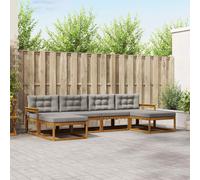 vidaXL Set di divani da esterno 6 pcs Grigio Naturale e Chiaro, Divano da giardino moderno, set elegante per esterni, mobili in acacia, relax in giardino, vicino alla piscina