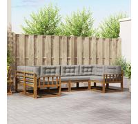 vidaXL Set di divani da esterno 6 pcs Grigio Naturale e Chiaro, Set di divani in legno di acacia, lounge moderna per il giardino, mobili resistenti, opzioni eleganti per il patio