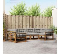 vidaXL Set di divani da esterno 6 pcs Grigio Naturale e Chiaro, Set di divani in legno massello di acacia, mobili da giardino moderni, seduta a bordo piscina, lounge in giardino, patio