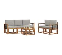 vidaXL Set di divani da esterno 6 pcs Grigio Naturale e Chiaro, Divano da esterno, mobili modulari, set per patio, sedute da giardino robuste per il comfort sulla terrazza