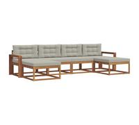 vidaXL Set di divani da esterno 6 pcs Grigio Naturale e Chiaro, Divano da giardino moderno, set elegante per esterni, mobili in acacia, relax in giardino, vicino alla piscina