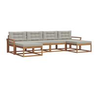 vidaXL Set di divani da esterno 6 pcs Grigio Naturale e Chiaro, Divano da giardino moderno, set elegante per esterni, mobili in acacia, relax in giardino, vicino alla piscina