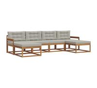 vidaXL Set di divani da esterno 6 pcs Grigio Naturale e Chiaro, Divano da giardino moderno, set elegante per esterni, mobili in acacia, relax in giardino, vicino alla piscina