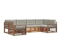 vidaXL Set di divani da esterno 6 pcs Grigio Naturale e Chiaro, Divano Giardino Moderno, Set Sezionale Resistente, Seduta Lounge Esterna, Mobili Comodi per Spazi Esterni