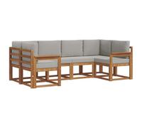 vidaXL Set di divani da esterno 6 pcs Grigio Naturale e Chiaro, Divano modulare in legno di acacia, set di mobili da esterno moderni, soluzione per soggiorno da giardino, decorazioni per il giardino