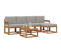 vidaXL Set di divani da esterno 6 pcs Grigio Naturale e Chiaro, Set da giardino, divano in acacia moderno, robusto angolare all'aperto, divano elegante per il patio