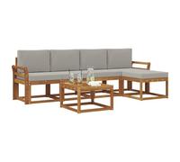 vidaXL Set di divani da esterno 6 pcs Grigio Naturale e Chiaro, Set da giardino, divano in acacia moderno, robusto angolare all'aperto, divano elegante per il patio
