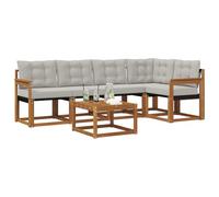 vidaXL Set di divani da esterno 6 pcs Grigio Naturale e Chiaro, Set Divano Esterno in Acacia, Lounge Moderna, Mobili Resistenti per Giardino, Relax e Stile in Patios