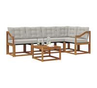 vidaXL Set di divani da esterno 6 pcs Grigio Naturale e Chiaro, Set Divano Esterno in Acacia, Lounge Moderna, Mobili Resistenti per Giardino, Relax e Stile in Patios