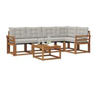 vidaXL Set di divani da esterno 6 pcs Grigio Naturale e Chiaro, Set Divano Esterno in Acacia, Lounge Moderna, Mobili Resistenti per Giardino, Relax e Stile in Patios