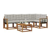 vidaXL Set di divani da esterno 6 pcs Grigio Naturale e Chiaro, Set Divano Esterno in Acacia, Lounge Moderna, Mobili Resistenti per Giardino, Relax e Stile in Patios