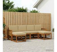 vidaXL Set di divani da esterno 6 pcs Naturale e Beige Poliestere, Divano da giardino moderno, resistente alle intemperie, stile minimalista per relax chic in cortile
