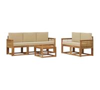vidaXL Set di divani da esterno 6 pcs Naturale e Beige Poliestere, Divano da giardino outdoor, set moderno per il patio, comodo lounge per rilassarsi in terrazza