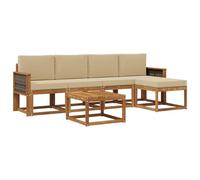 vidaXL Set di divani da esterno 6 pcs Naturale e Beige Poliestere, Divano da giardino, set moderno per esterni, arredo patio resistente, divano alla moda per il terrazzo