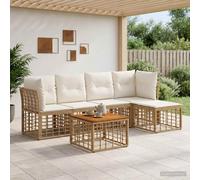 vidaXL Set di divani da esterno 6 pcs Naturale e Bianco Crema, Set divano da esterno moderno, polyrattan, resistente alle intemperie, arredamento per giardino, piedi regolabili