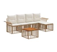 vidaXL Set di divani da esterno 6 pcs Naturale e Bianco Crema, Divano da Esterno, Set Sezionale Modulare, Rattan Sintetico, Piedini Regolabili, Stile Moderno per Giardino