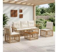 vidaXL Set di divani da esterno 6 pcs Naturale e Bianco Crema, Divano da esterno, resistente alle intemperie, design modulare, con piedi regolabili, per un terrazzo confortevole e trendy