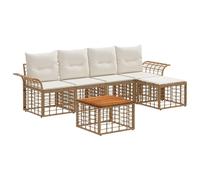 vidaXL Set di divani da esterno 6 pcs Naturale e Bianco Crema, Divano da Esterno, Set Sezionale Modulare, Rattan Sintetico, Piedini Regolabili, Stile Moderno per Giardino