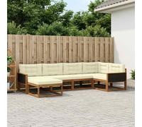 vidaXL Set di divani da esterno con cuscino 6 pcs Naturale e Crema, Mobili da patio, divano moderno per esterni, resistente alle intemperie, lounge da giardino modulare