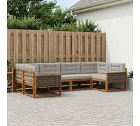 vidaXL Set di divani da esterno 6 pcs Naturale e Grigio Chiaro, Set di divani in legno di acacia, lounge moderna per il giardino, mobili resistenti, opzioni eleganti per il patio