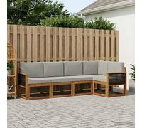 vidaXL Set di divani da esterno 6 pcs Naturale e Grigio Chiaro, Divano Sezionale Esterno, Set Lounge Moderno, Sedia Patio Robusta, Mobili Comodi per Rilassarsi