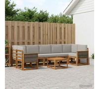 vidaXL Set di divani da esterno 6 pcs Naturale e Grigio Chiaro, Set divano moderno da esterno, posti flessibili, legno di acacia, lounge patio, giardino modulare, sezione per cortile