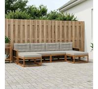 vidaXL Set di divani da esterno 6 pcs Naturale e Grigio Chiaro, Divano da giardino moderno, set elegante per esterni, mobili in acacia, relax in giardino, vicino alla piscina