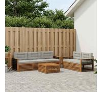 vidaXL Set di divani da esterno 6 pcs Naturale e Grigio Chiaro