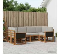 vidaXL Set di divani da esterno 6 pcs Naturale e Grigio Chiaro, Divano moderno in legno di acacia, set sezionale da giardino, arredo esterno, resistente agli agenti atmosferici