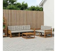 vidaXL Set di divani da esterno 6 pcs Naturale e Grigio Chiaro, Set Divano da Giardino, Mobili Moderni, Lounge Resistente e Seduta Confortevole per Tutti