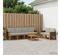 vidaXL Set di divani da esterno 6 pcs Naturale e Grigio Chiaro, Sofa Set Moderno per Esterni, Sezionale Resistente, Mobili Eleganti, Lounge in Acacia, Sedute Ergonomiche per Patio