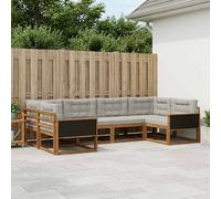 vidaXL Set di divani da esterno 6 pcs Naturale e Grigio Chiaro, Set di divani in legno di acacia, lounge moderna per il giardino, mobili resistenti, opzioni eleganti per il patio