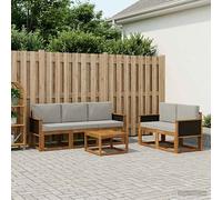 vidaXL Set di divani da esterno 6 pcs Naturale e Grigio Chiaro, Divano da esterno, mobili modulari, set per patio, sedute da giardino robuste per il comfort sulla terrazza