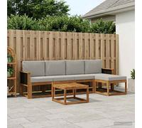 vidaXL Set di divani da esterno 6 pcs Naturale e Grigio Chiaro, Set da giardino, divano in acacia moderno, robusto angolare all'aperto, divano elegante per il patio