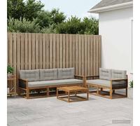 vidaXL Set di divani da esterno 6 pcs Naturale e Grigio chiaro, Set di mobili da giardino moderno, collezione divani all'aperto, lounge in giardino, postazione in piscina